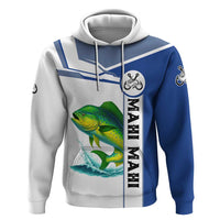 Mahi Mahi Fish Zip Hoodie Nautical Anchors and Wave Splash on White and Blue Split Background - Wonder Print Shop