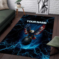 Lightning Bowling Area Rug Electric Blue Ball and American Eagle Graphic on Stormy Black Background - Wonder Print Shop