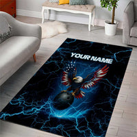 Lightning Bowling Area Rug Electric Blue Ball and American Eagle Graphic on Stormy Black Background - Wonder Print Shop