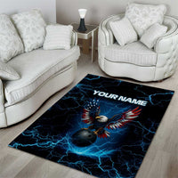 Lightning Bowling Area Rug Electric Blue Ball and American Eagle Graphic on Stormy Black Background - Wonder Print Shop