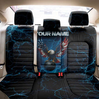 Lightning Bowling Back Car Seat Cover Electric Blue Ball and American Eagle Graphic on Stormy Black Background - Wonder Print Shop