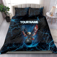 Lightning Bowling Bedding Set Electric Blue Ball and American Eagle Graphic on Stormy Black Background - Wonder Print Shop