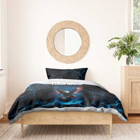 Lightning Bowling Bedding Set Electric Blue Ball and American Eagle Graphic on Stormy Black Background - Wonder Print Shop