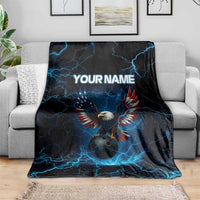 Lightning Bowling Blanket Electric Blue Ball and American Eagle Graphic on Stormy Black Background - Wonder Print Shop