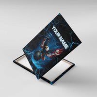 Lightning Bowling Canvas Wall Art Electric Blue Ball and American Eagle Graphic on Stormy Black Background - Wonder Print Shop