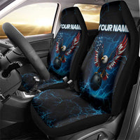 Lightning Bowling Car Seat Cover Electric Blue Ball and American Eagle Graphic on Stormy Black Background - Wonder Print Shop