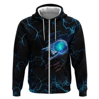 Lightning Bowling Hoodie Electric Blue Ball and American Eagle Graphic on Stormy Black Background - Wonder Print Shop