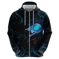 Lightning Bowling Hoodie Electric Blue Ball and American Eagle Graphic on Stormy Black Background - Wonder Print Shop