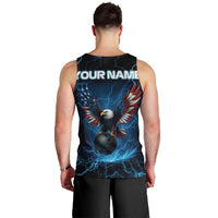 Lightning Bowling Men Tank Top Electric Blue Ball and American Eagle Graphic on Stormy Black Background - Wonder Print Shop