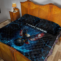 Lightning Bowling Quilt Bed Set Electric Blue Ball and American Eagle Graphic on Stormy Black Background - Wonder Print Shop