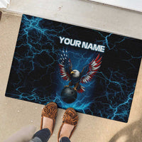 Lightning Bowling Rubber Doormat Electric Blue Ball and American Eagle Graphic on Stormy Black Background - Wonder Print Shop