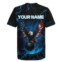 Lightning Bowling Rugby Jersey Electric Blue Ball and American Eagle Graphic on Stormy Black Background - Wonder Print Shop