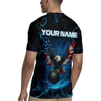 Lightning Bowling Rugby Jersey Electric Blue Ball and American Eagle Graphic on Stormy Black Background - Wonder Print Shop