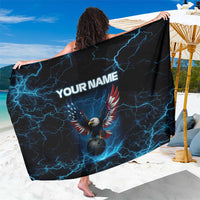 Lightning Bowling Sarong Electric Blue Ball and American Eagle Graphic on Stormy Black Background - Wonder Print Shop