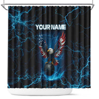 Lightning Bowling Shower Curtain Electric Blue Ball and American Eagle Graphic on Stormy Black Background - Wonder Print Shop