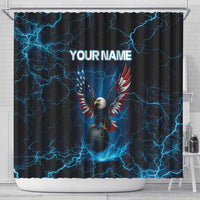 Lightning Bowling Shower Curtain Electric Blue Ball and American Eagle Graphic on Stormy Black Background - Wonder Print Shop