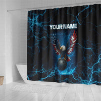 Lightning Bowling Shower Curtain Electric Blue Ball and American Eagle Graphic on Stormy Black Background - Wonder Print Shop