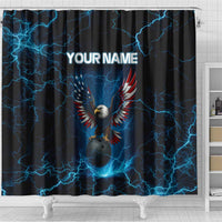 Lightning Bowling Shower Curtain Electric Blue Ball and American Eagle Graphic on Stormy Black Background - Wonder Print Shop