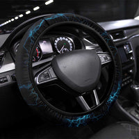Lightning Bowling Steering Wheel Cover Electric Blue Ball and American Eagle Graphic on Stormy Black Background - Wonder Print Shop