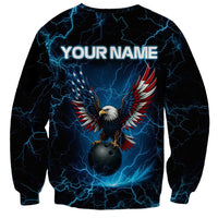 Lightning Bowling Sweatshirt Electric Blue Ball and American Eagle Graphic on Stormy Black Background - Wonder Print Shop