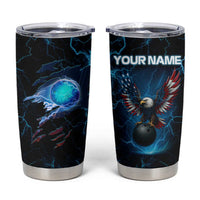 Lightning Bowling Tumbler Cup Electric Blue Ball and American Eagle Graphic on Stormy Black Background - Wonder Print Shop
