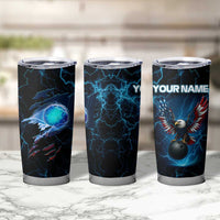 Lightning Bowling Tumbler Cup Electric Blue Ball and American Eagle Graphic on Stormy Black Background - Wonder Print Shop