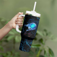 Lightning Bowling Tumbler With Handle Electric Blue Ball and American Eagle Graphic on Stormy Black Background - Wonder Print Shop