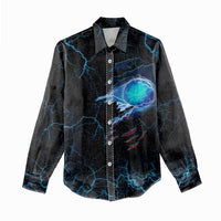 Lightning Bowling Women Casual Shirt Electric Blue Ball and American Eagle Graphic on Stormy Black Background - Wonder Print Shop