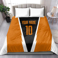 Bass Fishing Bedding Set Jumping Largemouth Fish on Black Hex Pattern and Orange White Lightning Accents - Wonder Print Shop