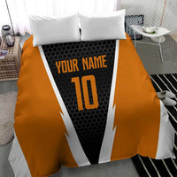Bass Fishing Bedding Set Jumping Largemouth Fish on Black Hex Pattern and Orange White Lightning Accents - Wonder Print Shop