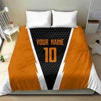 Bass Fishing Bedding Set Jumping Largemouth Fish on Black Hex Pattern and Orange White Lightning Accents - Wonder Print Shop