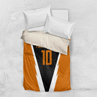 Bass Fishing Bedding Set Jumping Largemouth Fish on Black Hex Pattern and Orange White Lightning Accents - Wonder Print Shop