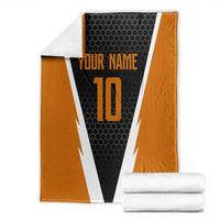 Bass Fishing Blanket Jumping Largemouth Fish on Black Hex Pattern and Orange White Lightning Accents - Wonder Print Shop