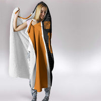 Bass Fishing Hooded Blanket Jumping Largemouth Fish on Black Hex Pattern and Orange White Lightning Accents - Wonder Print Shop