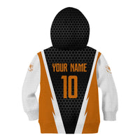 Bass Fishing Kid Hoodie Jumping Largemouth Fish on Black Hex Pattern and Orange White Lightning Accents - Wonder Print Shop