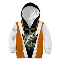 Bass Fishing Kid Hoodie Jumping Largemouth Fish on Black Hex Pattern and Orange White Lightning Accents - Wonder Print Shop