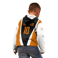 Bass Fishing Kid Hoodie Jumping Largemouth Fish on Black Hex Pattern and Orange White Lightning Accents - Wonder Print Shop