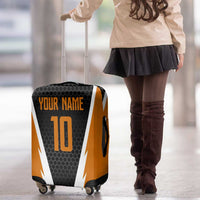 Bass Fishing Luggage Cover Jumping Largemouth Fish on Black Hex Pattern and Orange White Lightning Accents - Wonder Print Shop