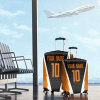 Bass Fishing Luggage Cover Jumping Largemouth Fish on Black Hex Pattern and Orange White Lightning Accents - Wonder Print Shop