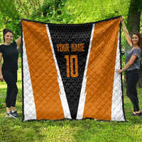Bass Fishing Quilt Jumping Largemouth Fish on Black Hex Pattern and Orange White Lightning Accents - Wonder Print Shop