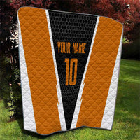 Bass Fishing Quilt Jumping Largemouth Fish on Black Hex Pattern and Orange White Lightning Accents - Wonder Print Shop