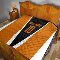 Bass Fishing Quilt Jumping Largemouth Fish on Black Hex Pattern and Orange White Lightning Accents - Wonder Print Shop