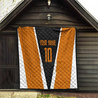 Bass Fishing Quilt Jumping Largemouth Fish on Black Hex Pattern and Orange White Lightning Accents - Wonder Print Shop