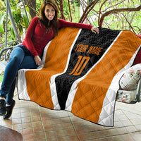 Bass Fishing Quilt Jumping Largemouth Fish on Black Hex Pattern and Orange White Lightning Accents - Wonder Print Shop