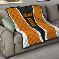 Bass Fishing Quilt Jumping Largemouth Fish on Black Hex Pattern and Orange White Lightning Accents - Wonder Print Shop