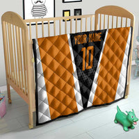 Bass Fishing Quilt Jumping Largemouth Fish on Black Hex Pattern and Orange White Lightning Accents - Wonder Print Shop