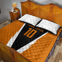 Bass Fishing Quilt Bed Set Jumping Largemouth Fish on Black Hex Pattern and Orange White Lightning Accents - Wonder Print Shop