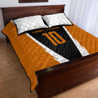 Bass Fishing Quilt Bed Set Jumping Largemouth Fish on Black Hex Pattern and Orange White Lightning Accents - Wonder Print Shop