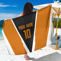 Bass Fishing Sarong Jumping Largemouth Fish on Black Hex Pattern and Orange White Lightning Accents - Wonder Print Shop