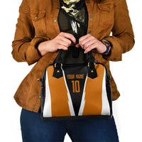 Bass Fishing Shoulder Handbag Jumping Largemouth Fish on Black Hex Pattern and Orange White Lightning Accents - Wonder Print Shop